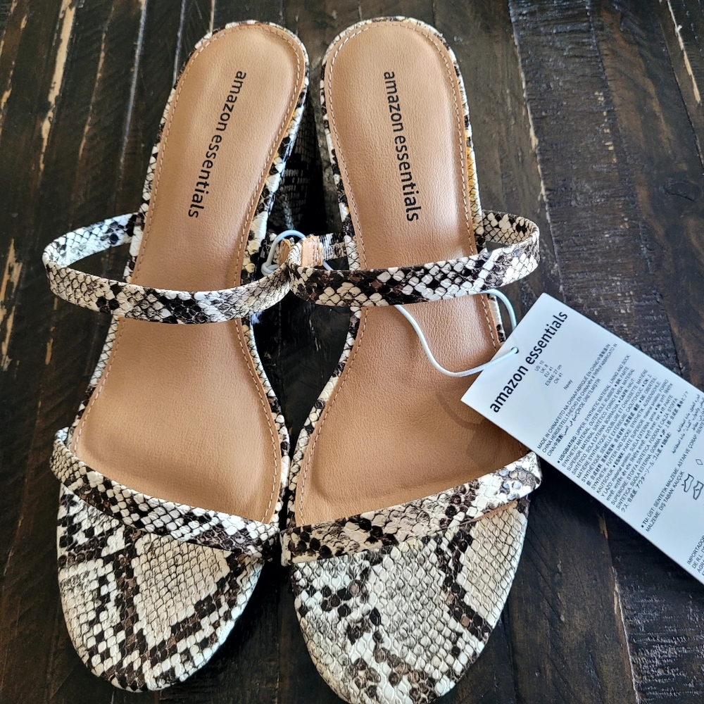 Amazon Essentials Thin Two Strap White Snake Heel… - image 2